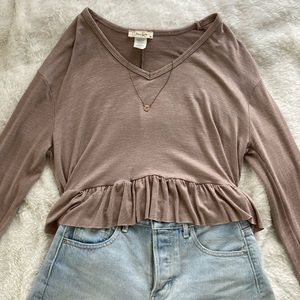 Olivia Rae Small, long sleeve crop, ruffled shirt